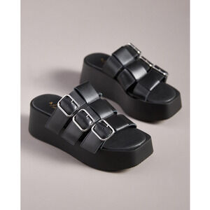 New Anthropologie Black Leather Strap Sandals - 38 EU (7.5-8.0 US)